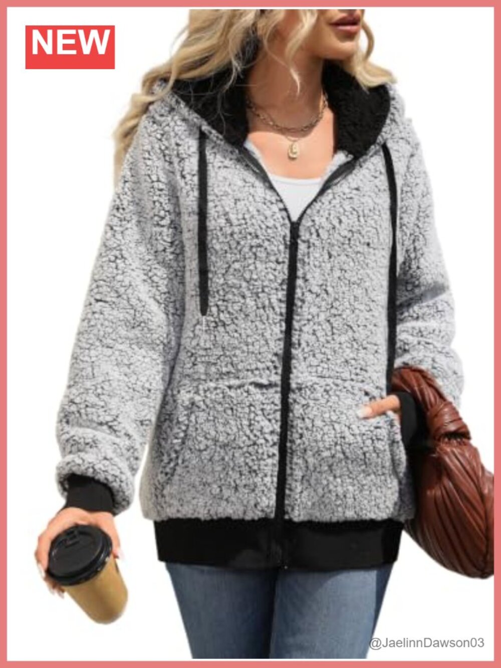 Women's Fuzzy Fleece Hooded Zip-Up Cardigan Cozy Winter Layer